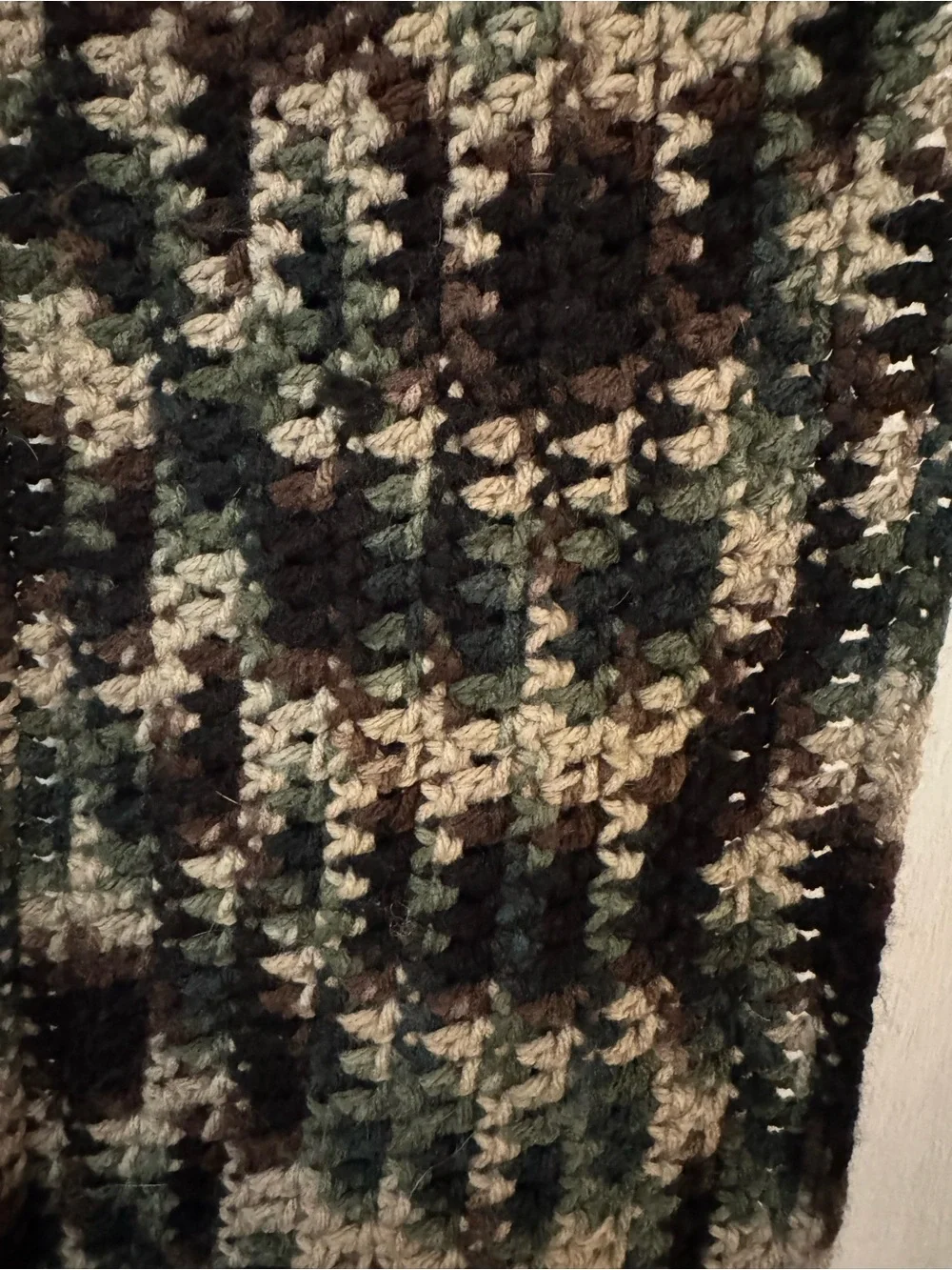 Chunky Hand  Knit Multi-Color Scarf - Green, Black, Cream Camo